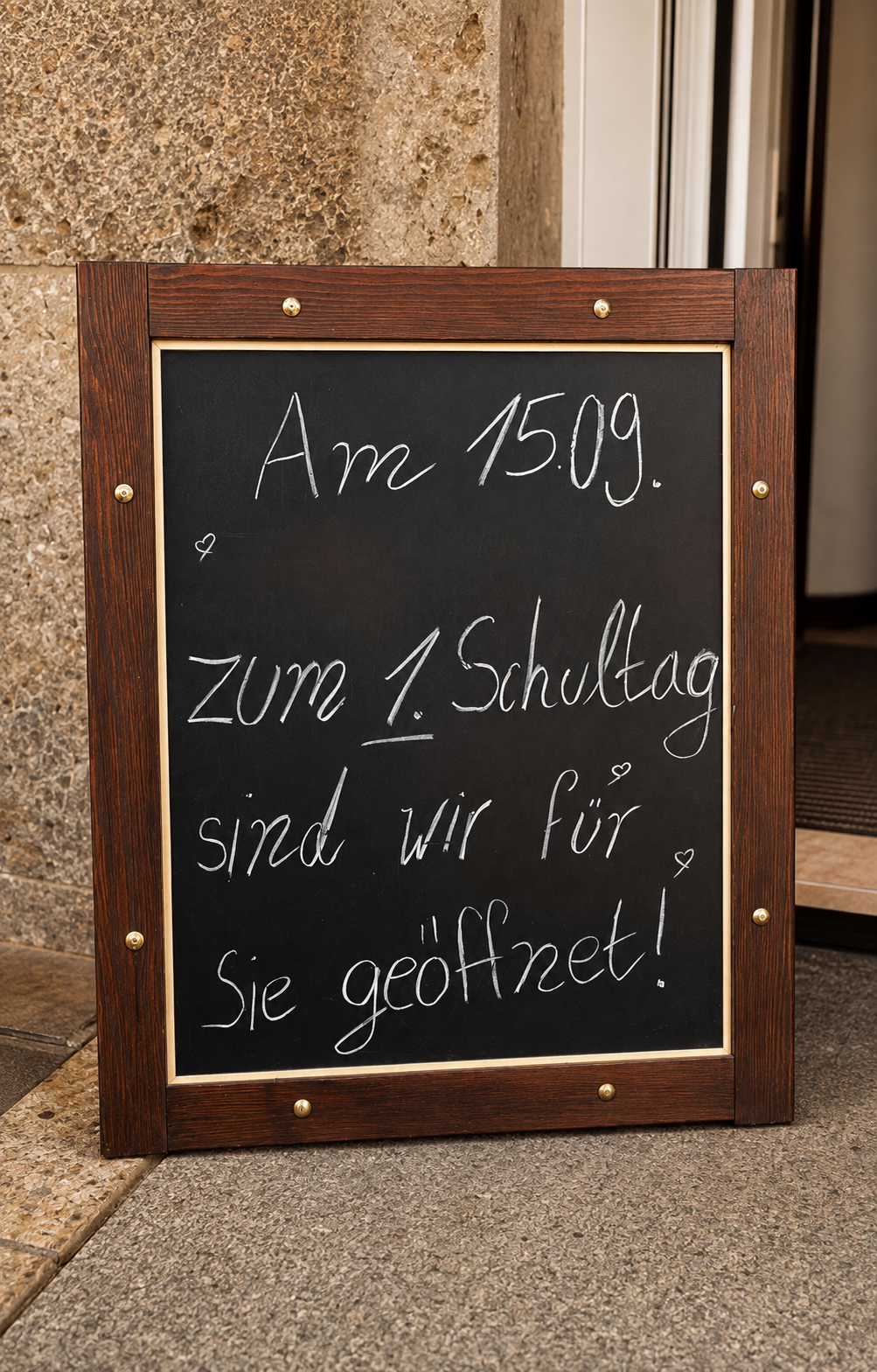Kreidetafel der Osteria Marianna mit dem Hinweis zur Sonderöffnung am 15. September